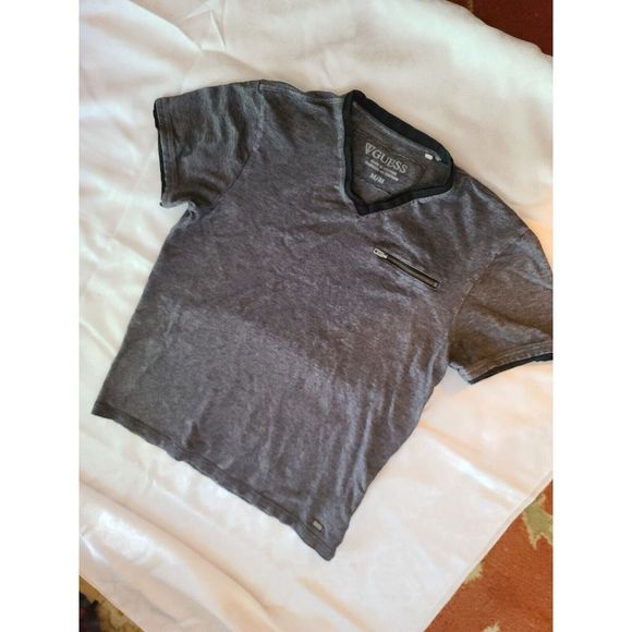 Guess Other - GUESS Charcoal Gray & Black V Neck T-Shirt ZIPPERED Front‎ Medium EXCELLENT